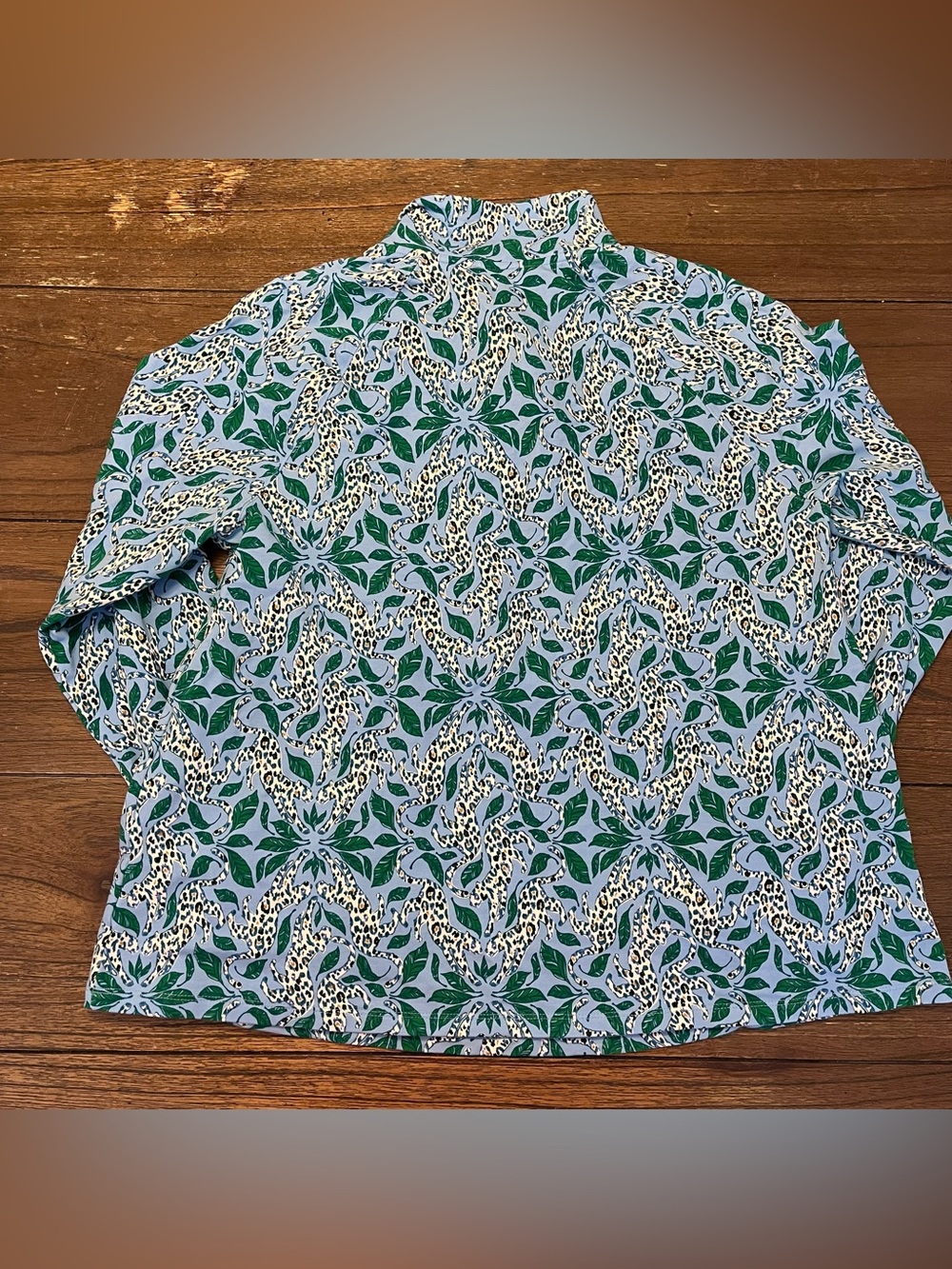 Lilly Pulitzer Blue & Green Leaf Print Quarter-Zip Pullover - Picture 5 of 5